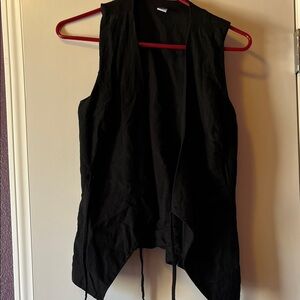 Black linen Sleeveless Draped Open Front Vest - Women's Top